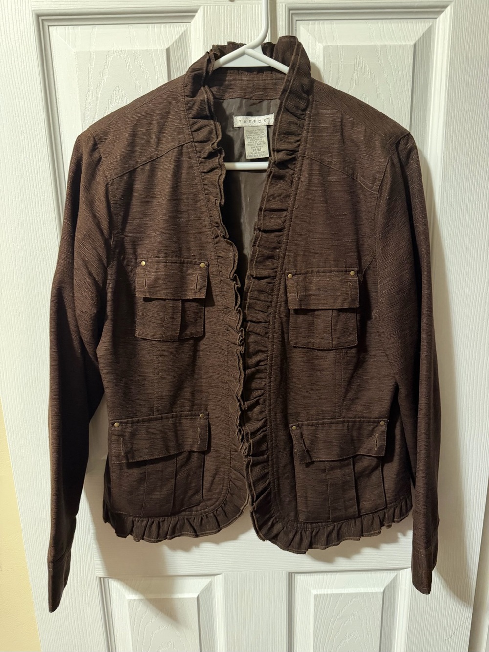 Brown silk Ruffle-Trim Utility Jacket